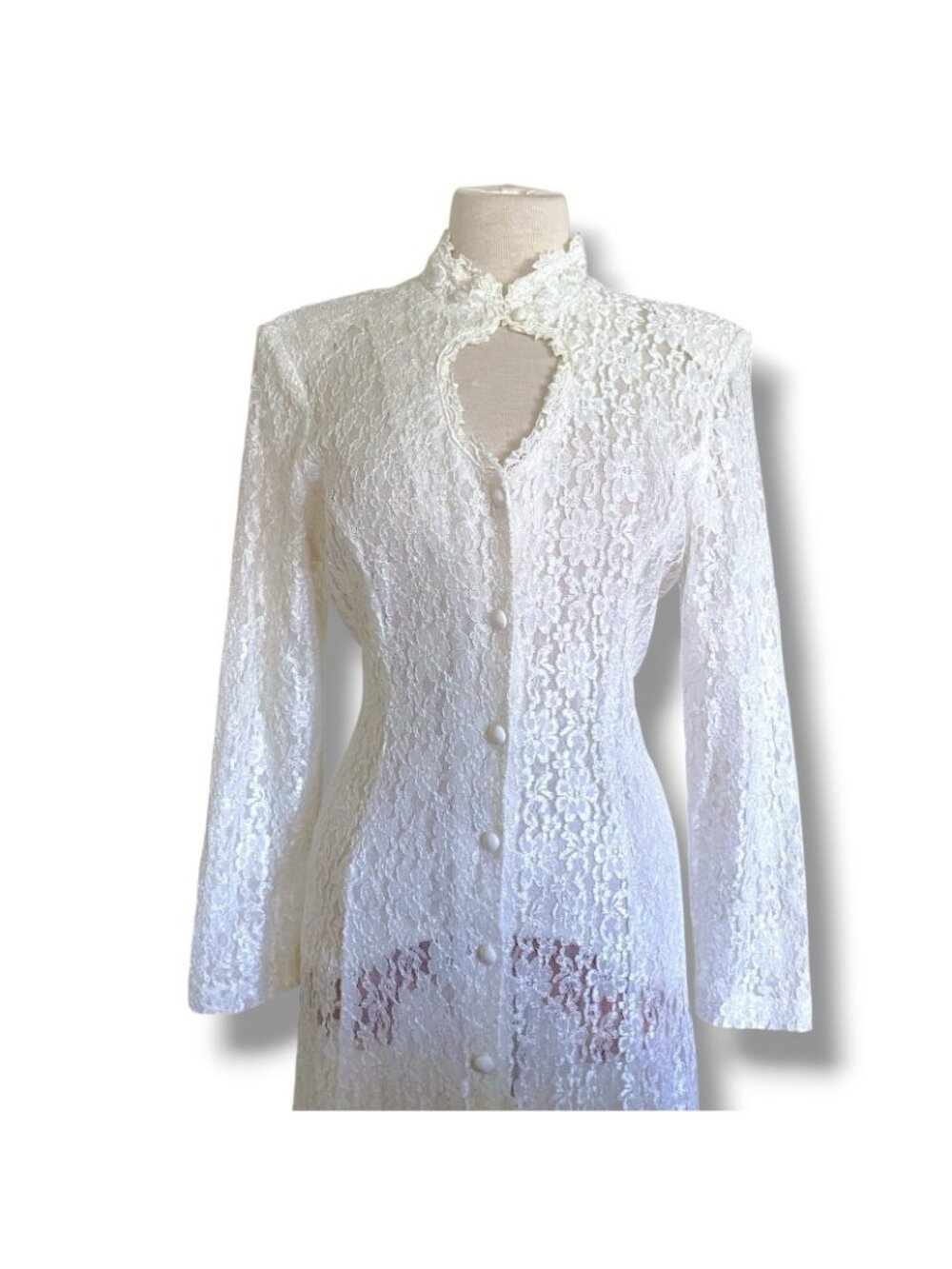 Vintage 90s Dawn Joy Midi Dress Sz Medium White Lace Sheer Prairie Whimsigoth - Picture 4 of 13